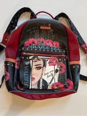 Nicole Lee Black & Red Floral Portrait Backpack
